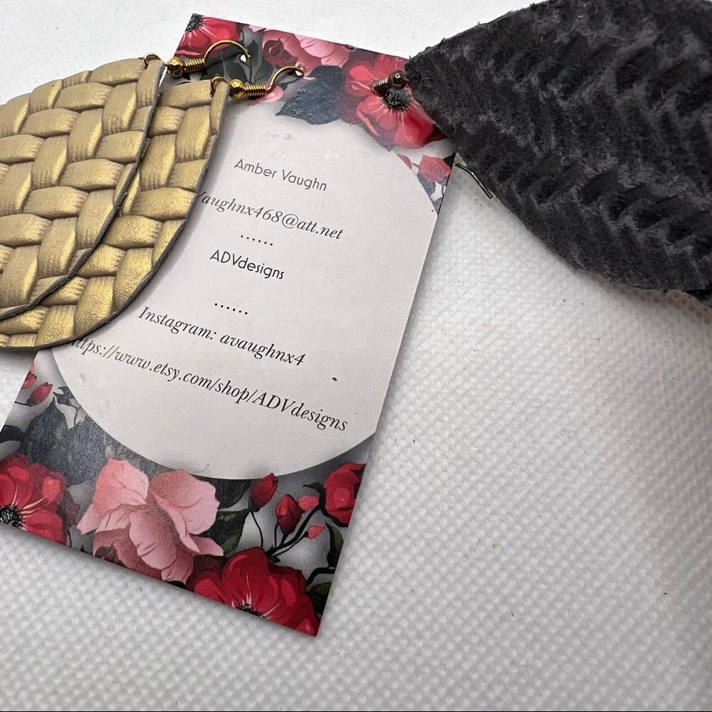🍭4/$20 Amber Vaughn Teardrop Faux Leather Rose Gold and Charcoal Dangle Earring - Picture 4 of 6